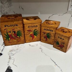 Rustic Wooden Flour Canister with Rooster Design